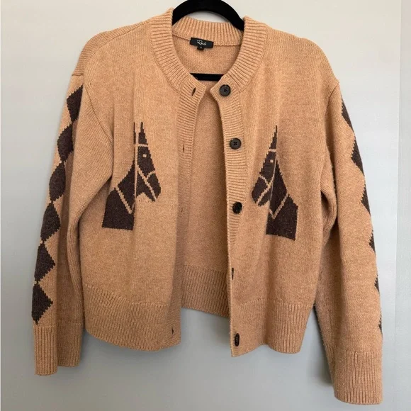 Rails Women's Camel Knit Button-Front Sweater with Black Horse Motif - Picture 2 of 4